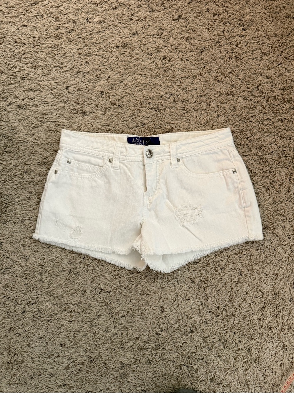 Miley Cyrus & Max Azria White Distressed Denim Shorts